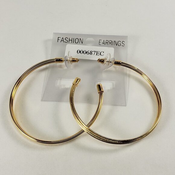 Women's Polished Gold tone Half Hoop Earrings - Picture 3 of 8
